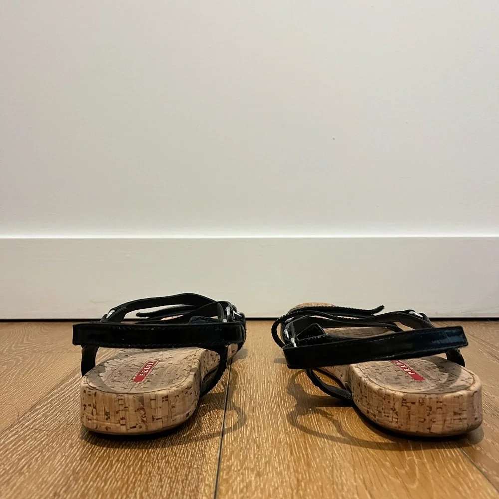 Prada Sport Black Cork Sandals used Velcro - Picture 3 of 8